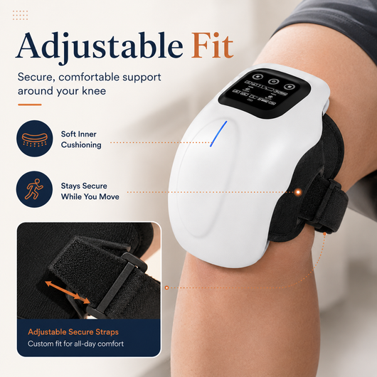 Knee brace with adjustable fit features on a person's knee